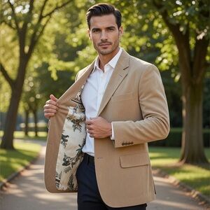 Vintage Suede Leather Blazer Mens 2 Button Tan Sport Coat USA Dog Lining